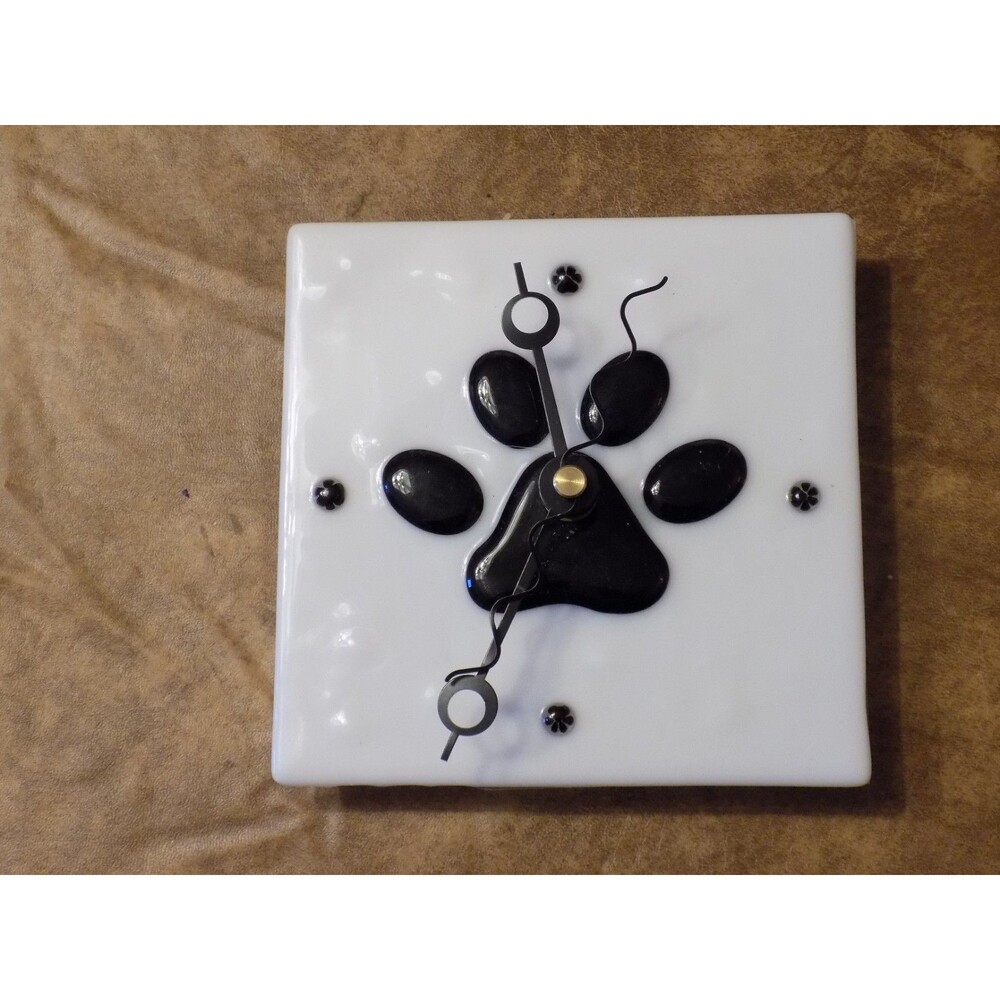 Porcelain Ceramic Kitty Cat Paw Print Black/White Paw Print Wall Clock Decor